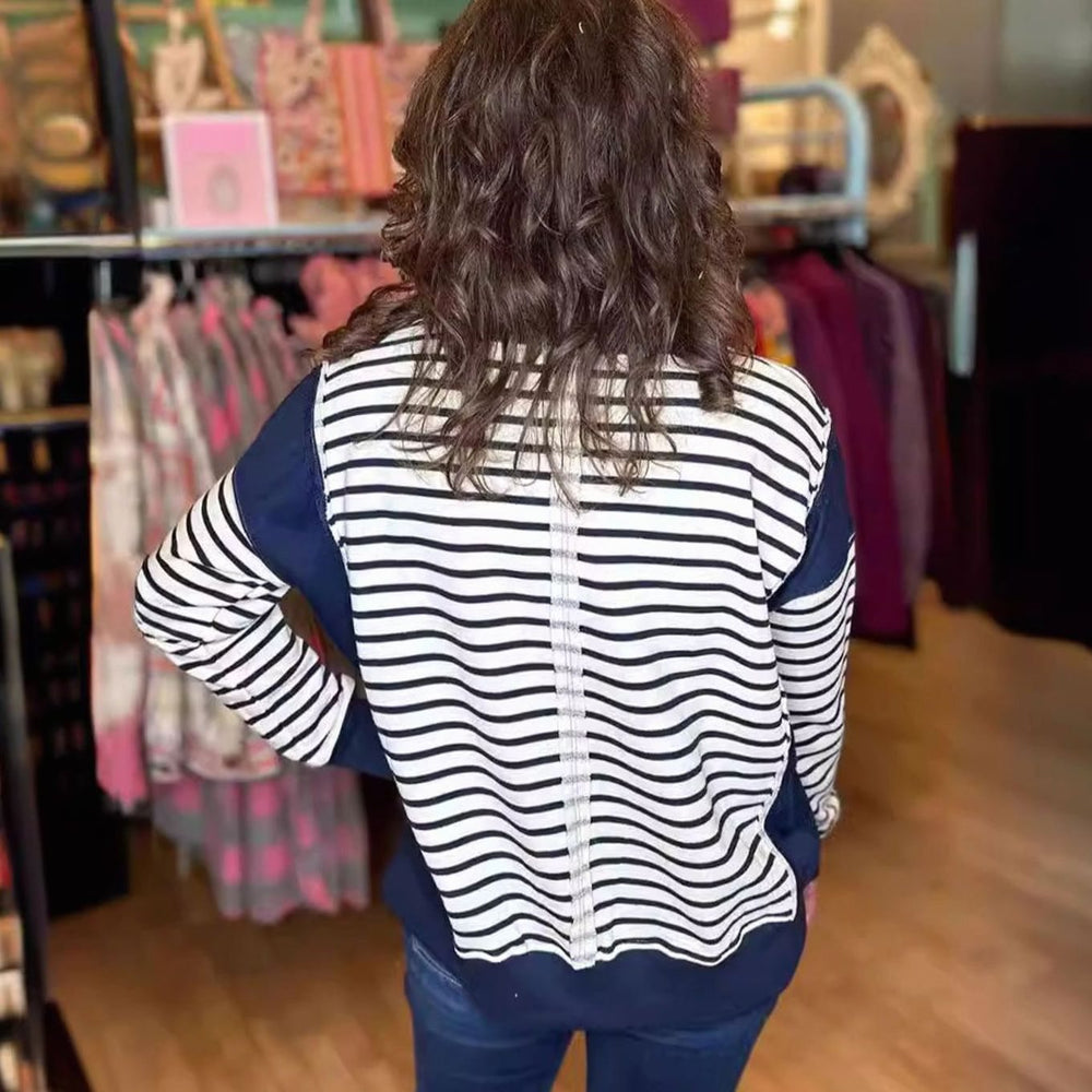 Women's Oversized Striped Colour-Block Crew-Neck Sweatshirt