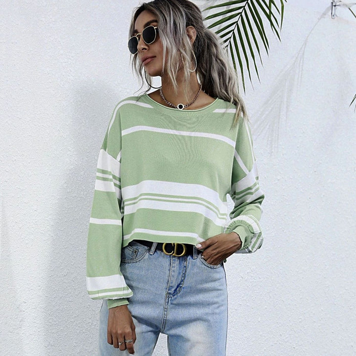 Women's Oversized Striped Long-Sleeve Sweatshirt