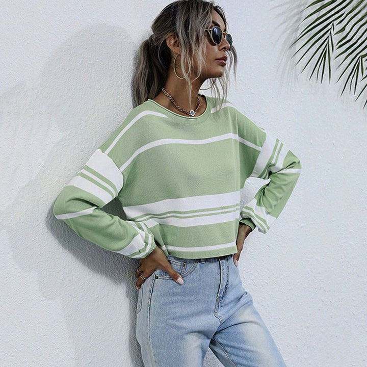 Women's Oversized Striped Long-Sleeve Sweatshirt - Light Green