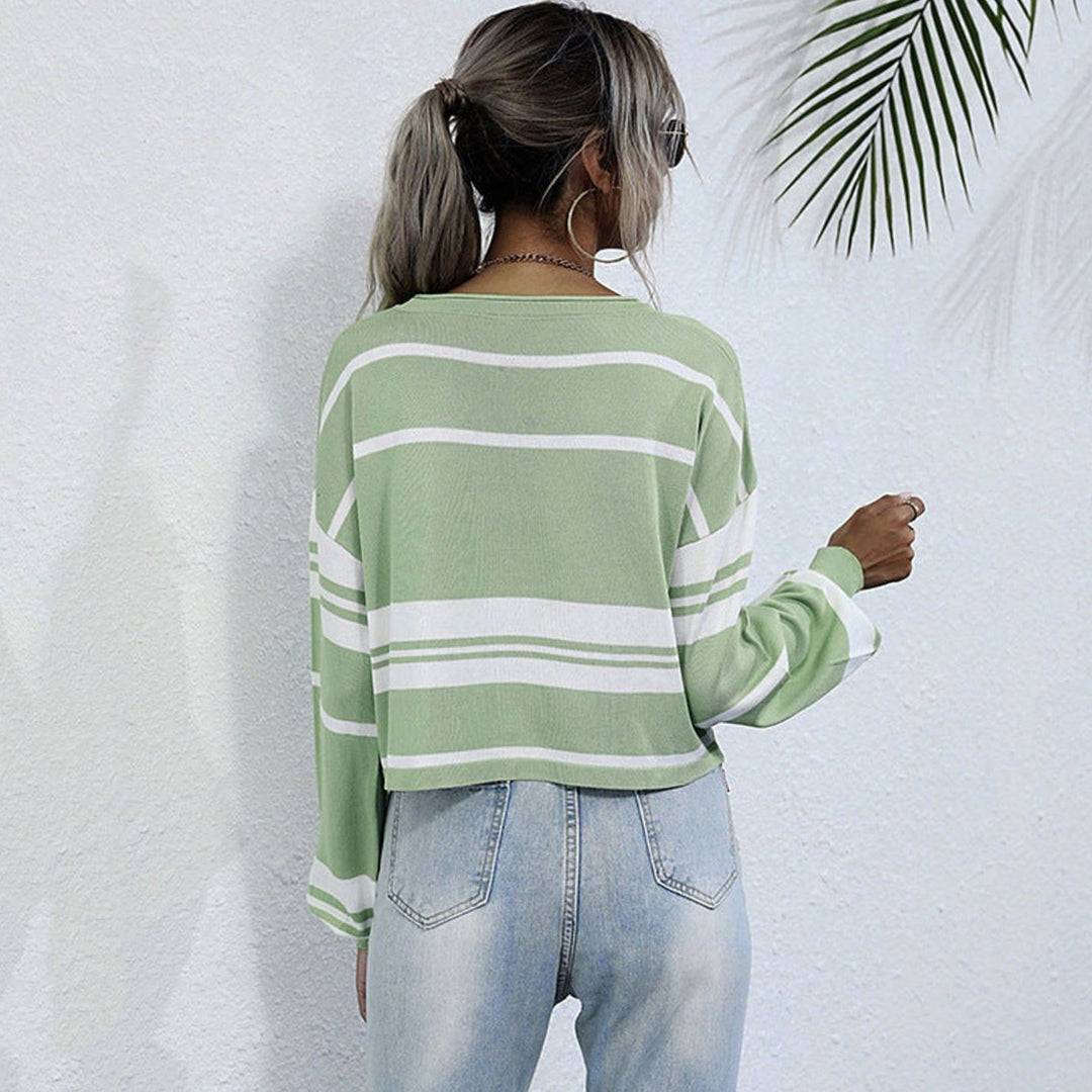 Women's Oversized Striped Long-Sleeve Sweatshirt