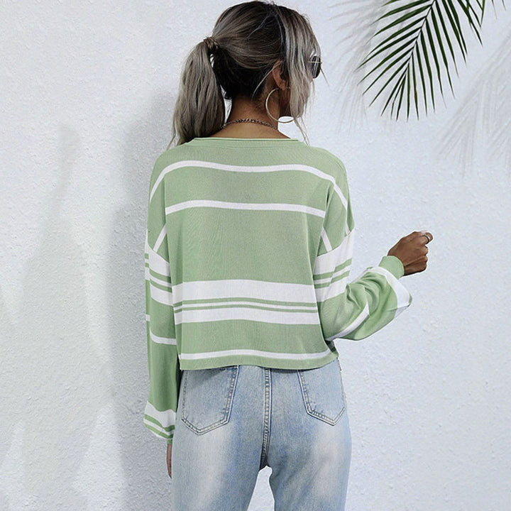 Women's Oversized Striped Long-Sleeve Sweatshirt