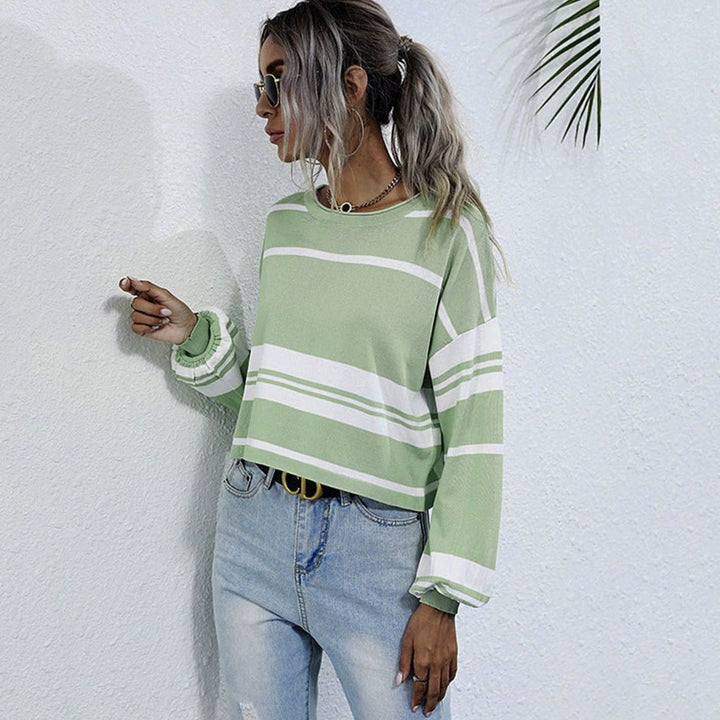 Women's Oversized Striped Long-Sleeve Sweatshirt