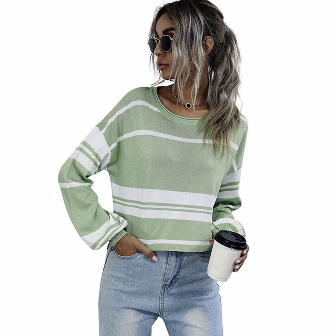 Women's Oversized Striped Long-Sleeve Sweatshirt