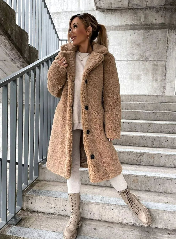 Women's Oversized Teddy Fleece Button-Front Long Coat