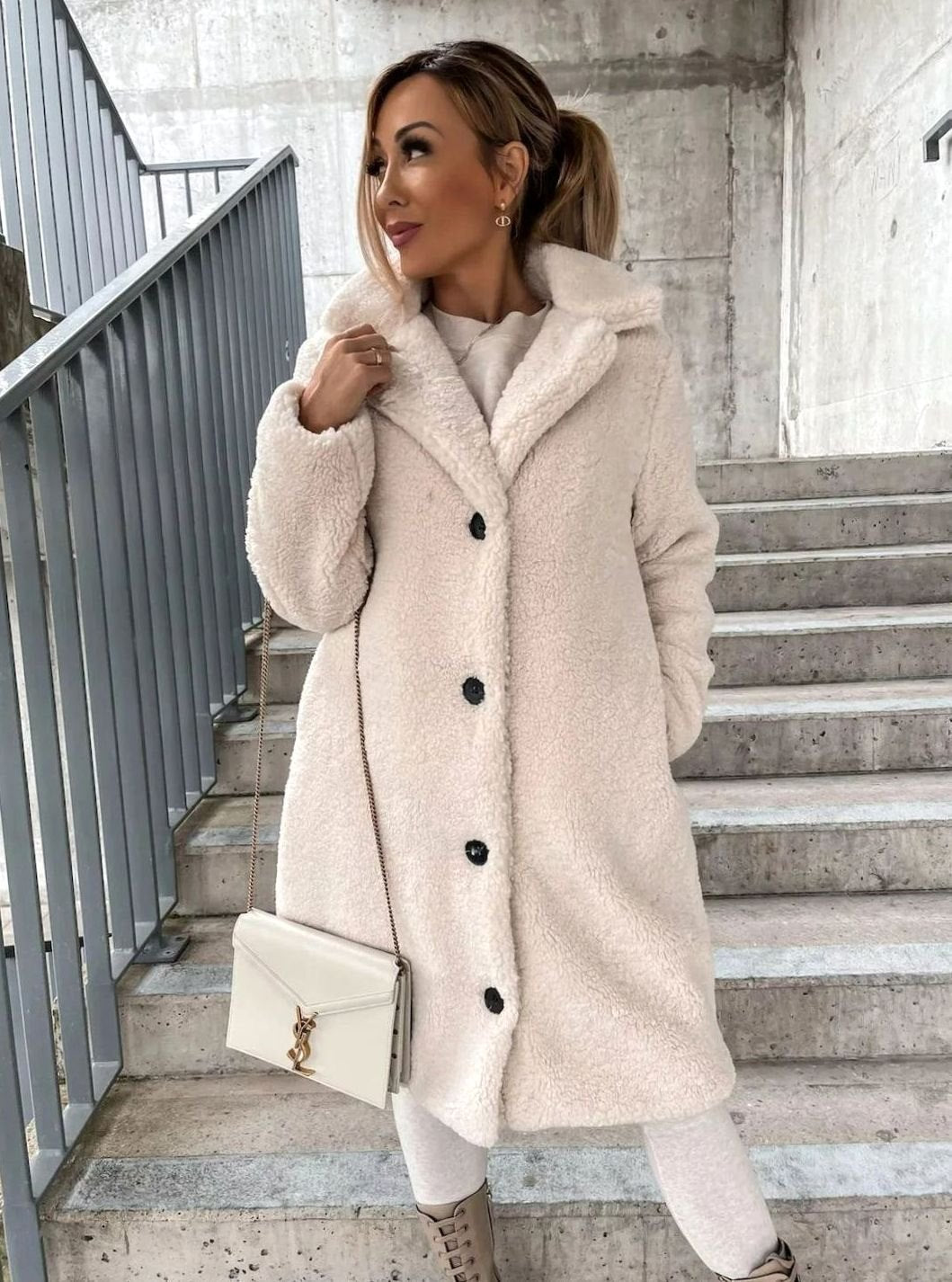 Women's Oversized Teddy Fleece Button-Front Long Coat