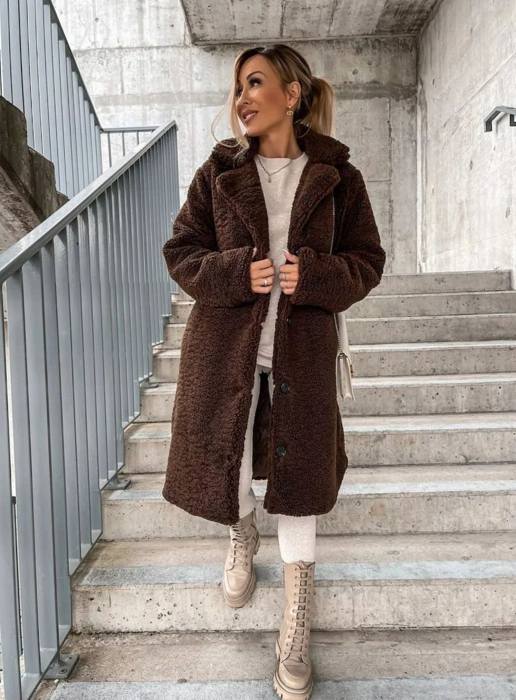 Women's Oversized Teddy Fleece Button-Front Long Coat