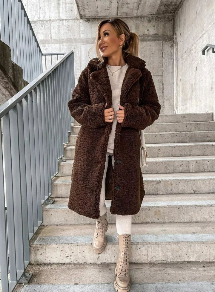 Women's Oversized Teddy Fleece Button-Front Long Coat