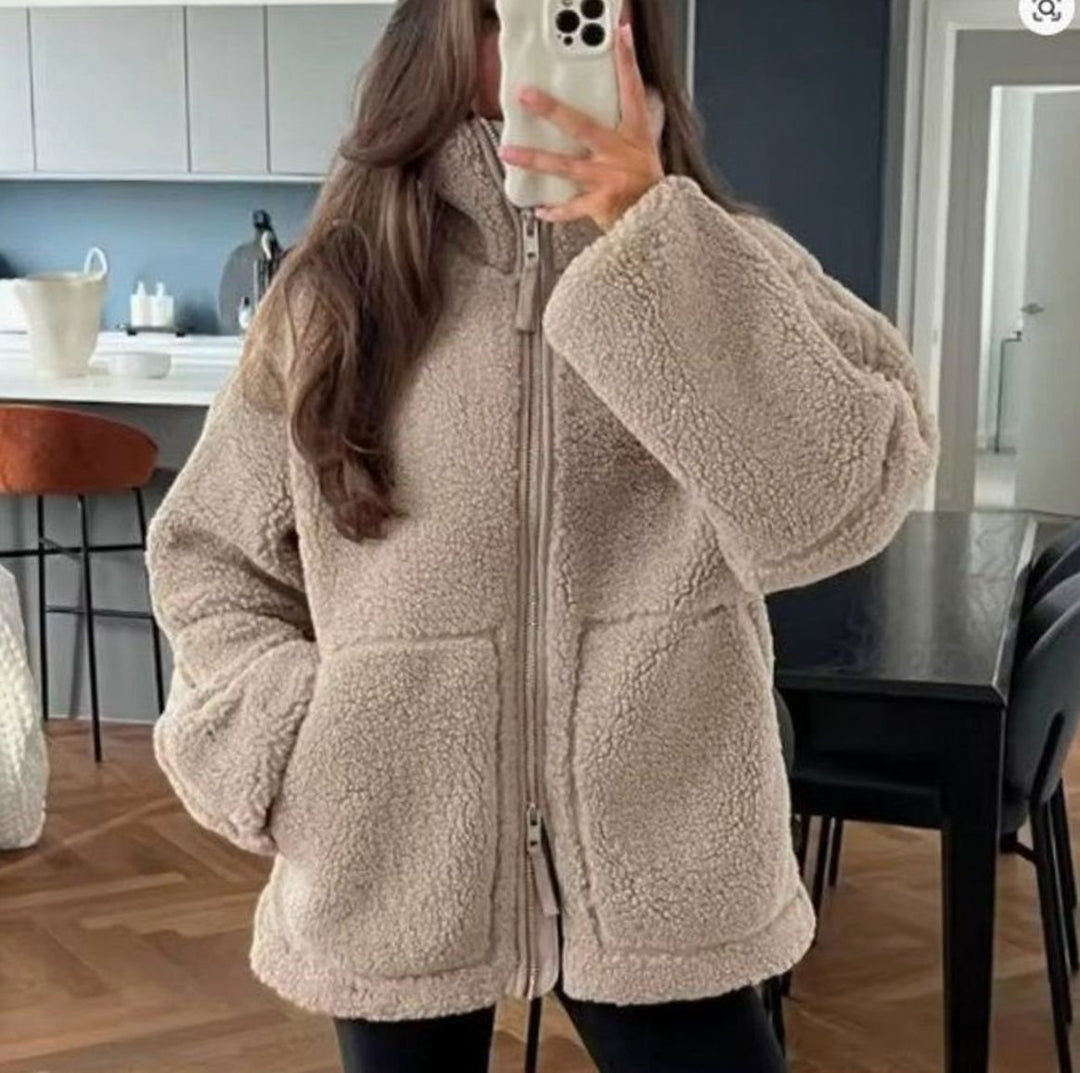 Women's Oversized Teddy Fleece Zip-Up Jacket