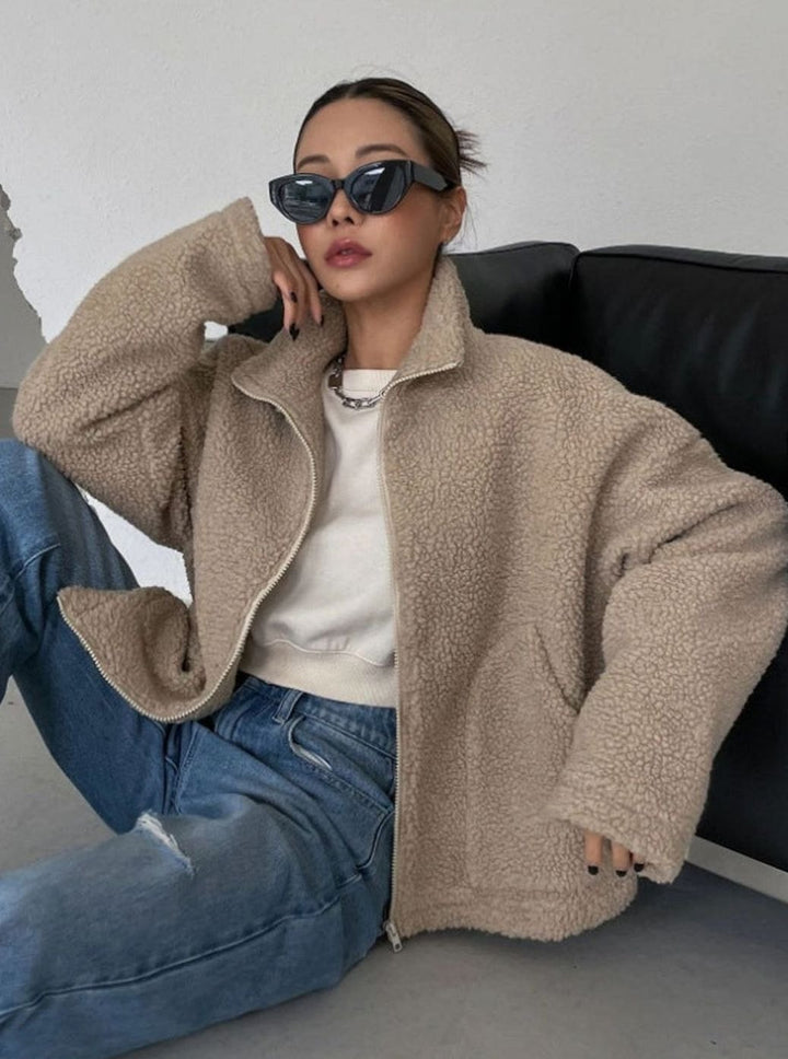 Women's Oversized Teddy Fleece Zip-Up Jacket