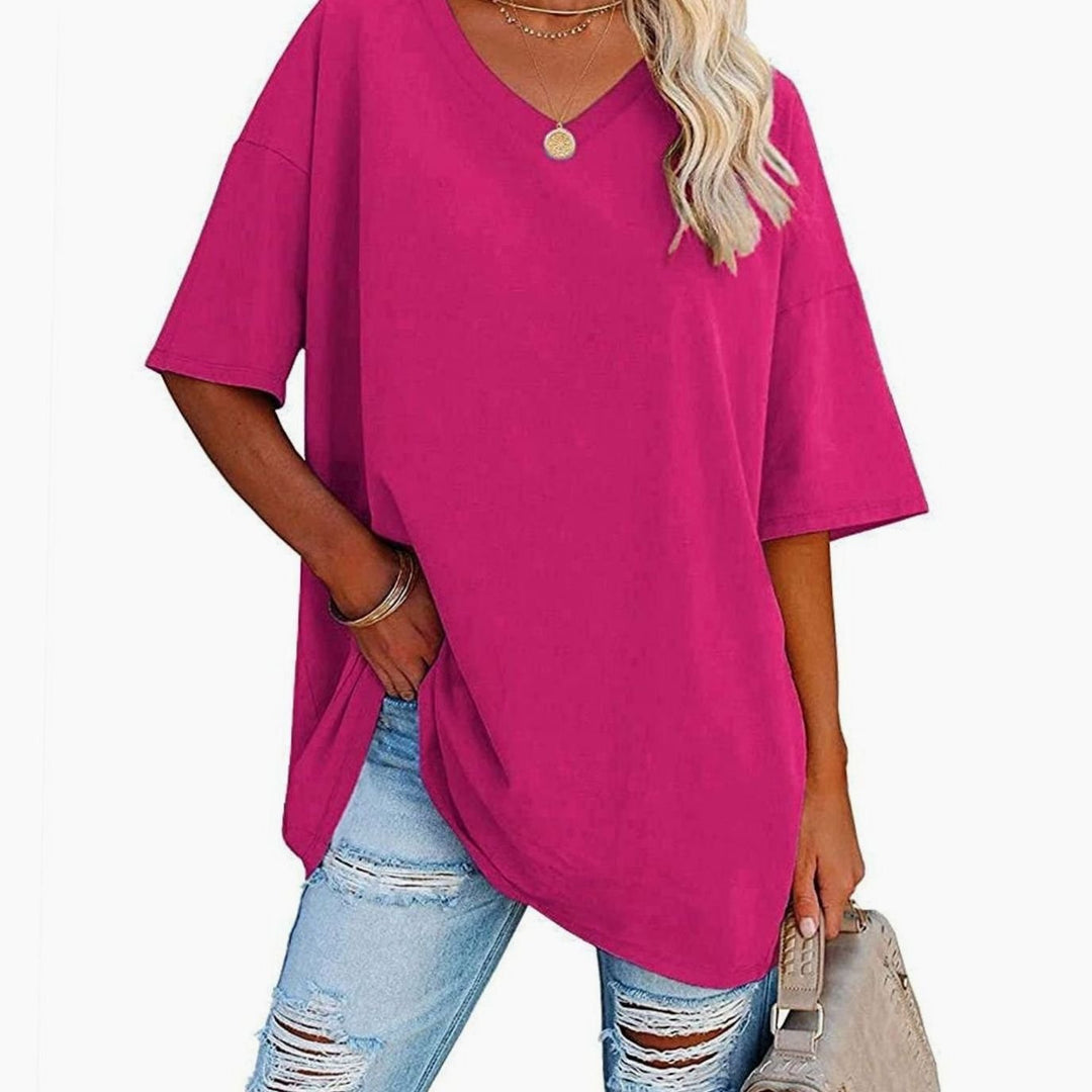 Women's Oversized V-Neck Half-Sleeve Casual T-Shirt