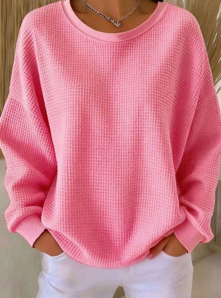 Women's Oversized Waffle-Knit Crew Neck Long-Sleeve Jumper