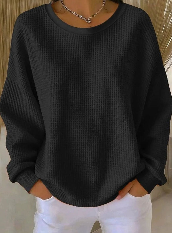 Women's Oversized Waffle-Knit Crew Neck Long-Sleeve Jumper