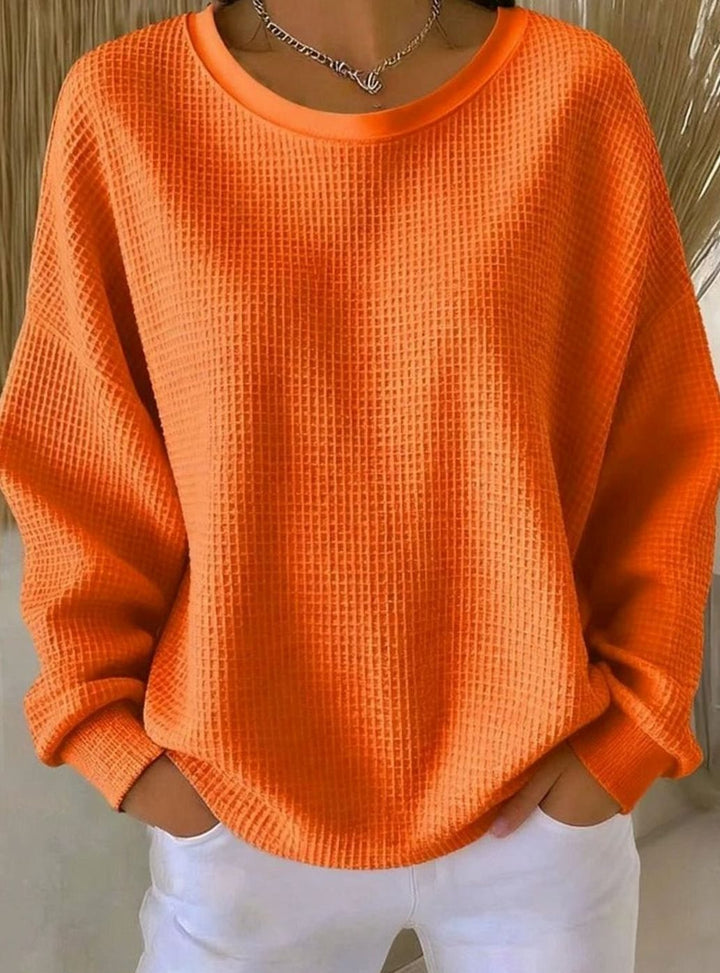 Women's Oversized Waffle-Knit Crew Neck Long-Sleeve Jumper