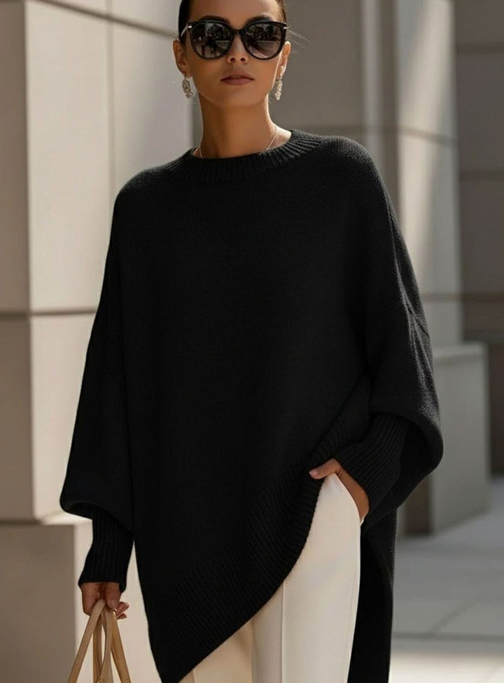 Women's Oversized Wool Blend Asymmetric Hem Knit Jumper - Black