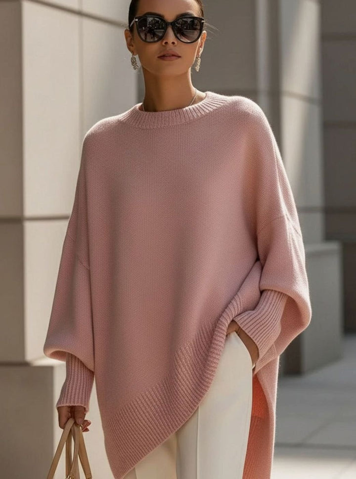 Women's Oversized Wool Blend Asymmetric Hem Knit Jumper - Pink