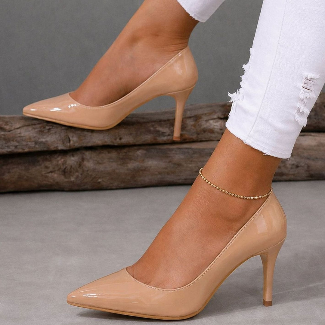 Women's Patent Pointed-Toe Stiletto Heeled Court Shoes Red Sole