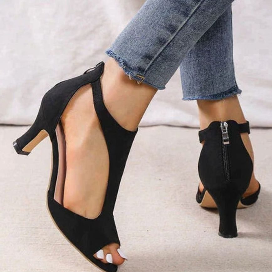 Women's Peep-Toe Cut-Out Stiletto Heel Sandals Back Zip
