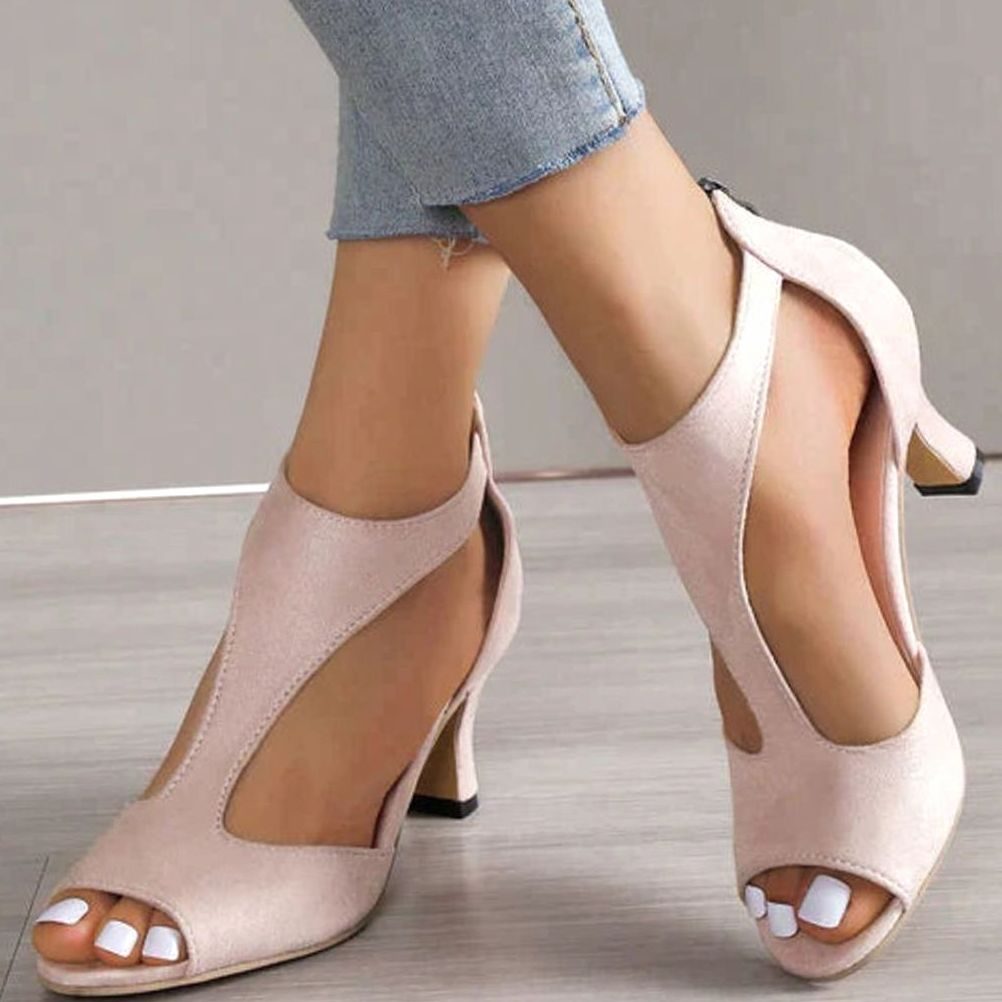 Women's Peep-Toe Cut-Out Stiletto Heel Sandals Back Zip - Pink
