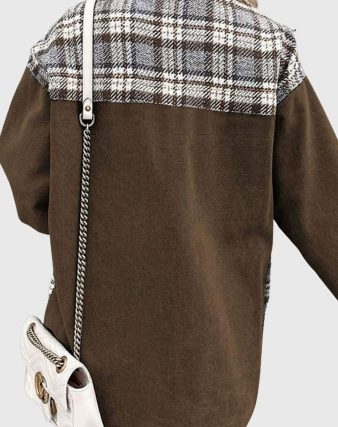 Women's Plaid Panel Oversized Button-Up Denim Jacket