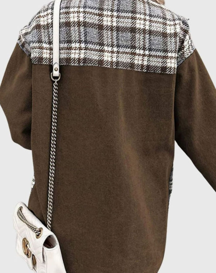 Women's Plaid Panel Oversized Button-Up Denim Jacket
