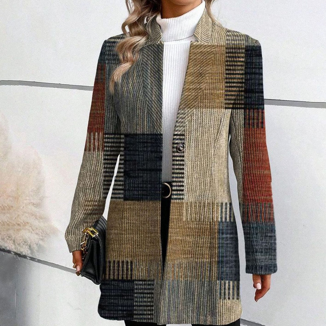 Women's Plaid Tailored Long Blazer Coat - Multicolour