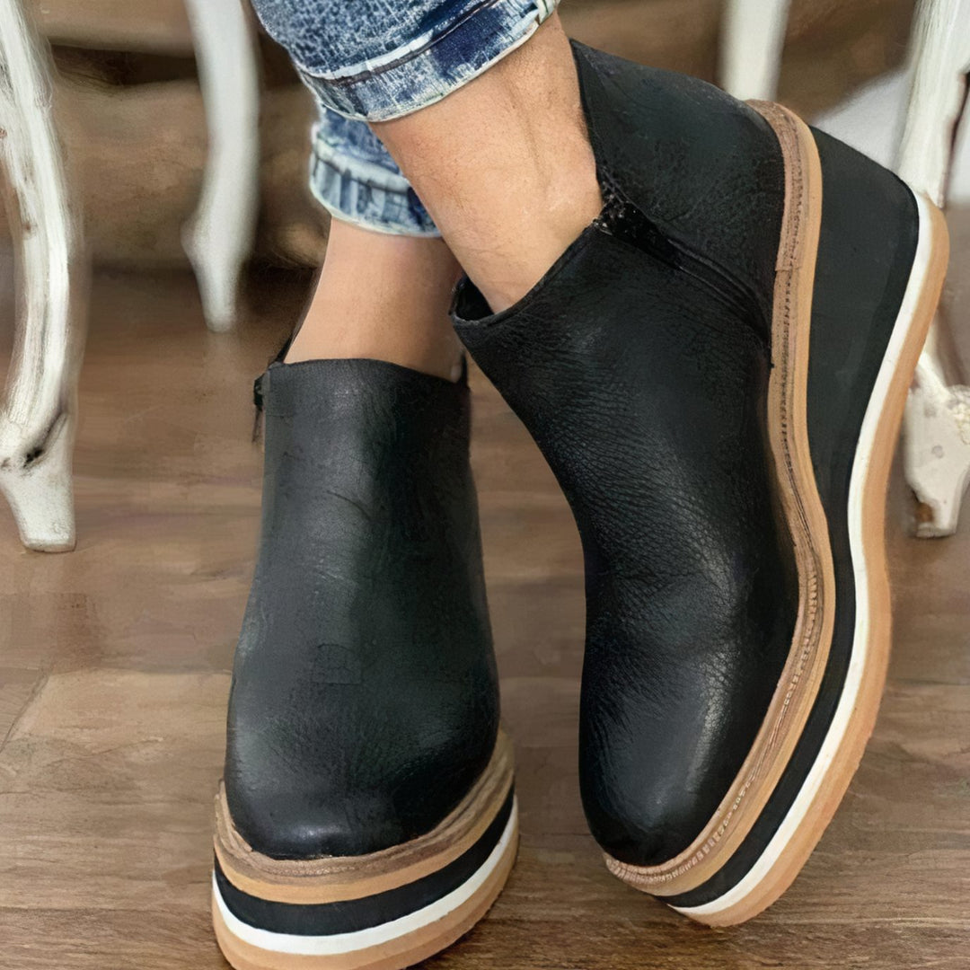 Women's Platform Ankle Boots Side-Zip Flatform Booties - Black