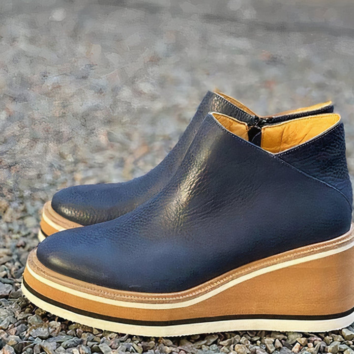 Women's Platform Ankle Boots Side-Zip Flatform Booties - Dark Navy