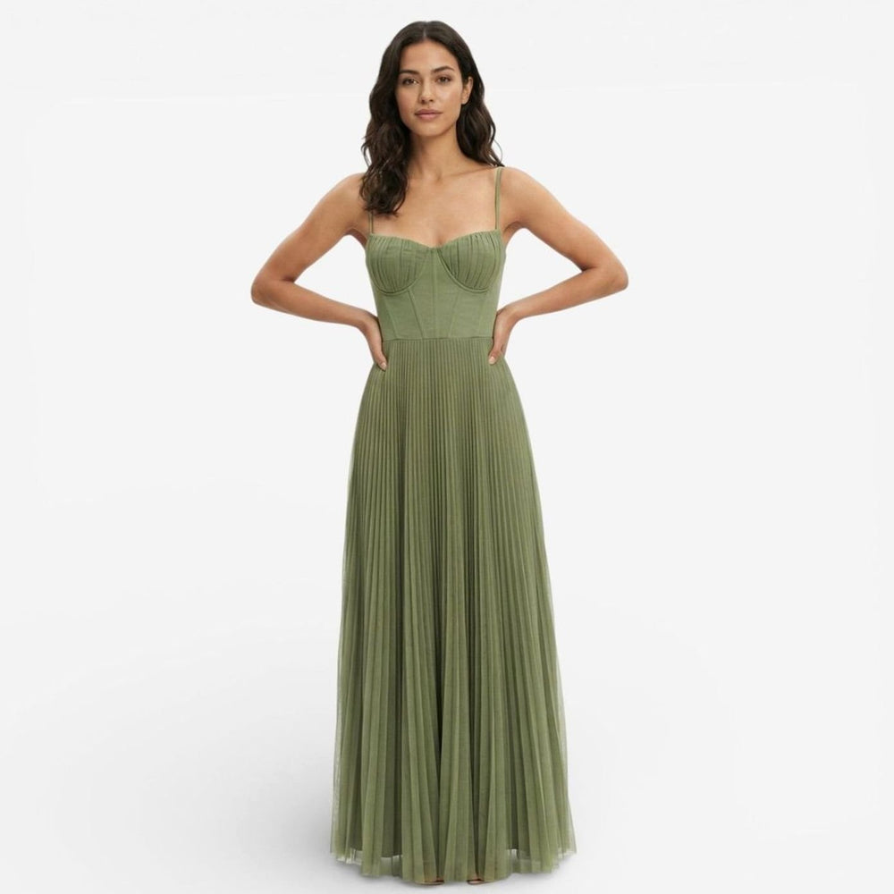 Women's Pleated Corset Bodice Formal Maxi Gown