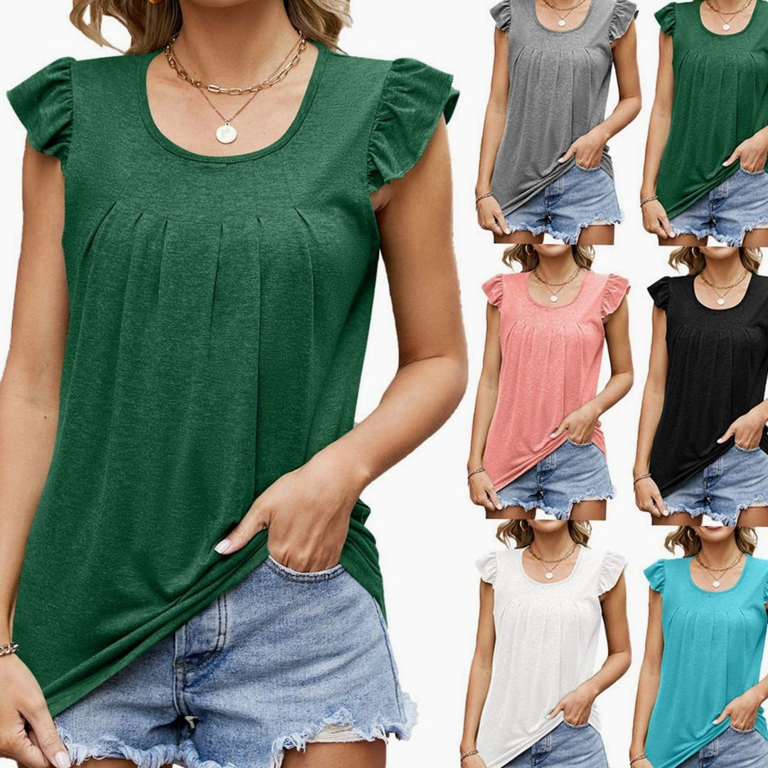 Women's Pleated Ruffle-Sleeve Loose-Fit Blouse Top
