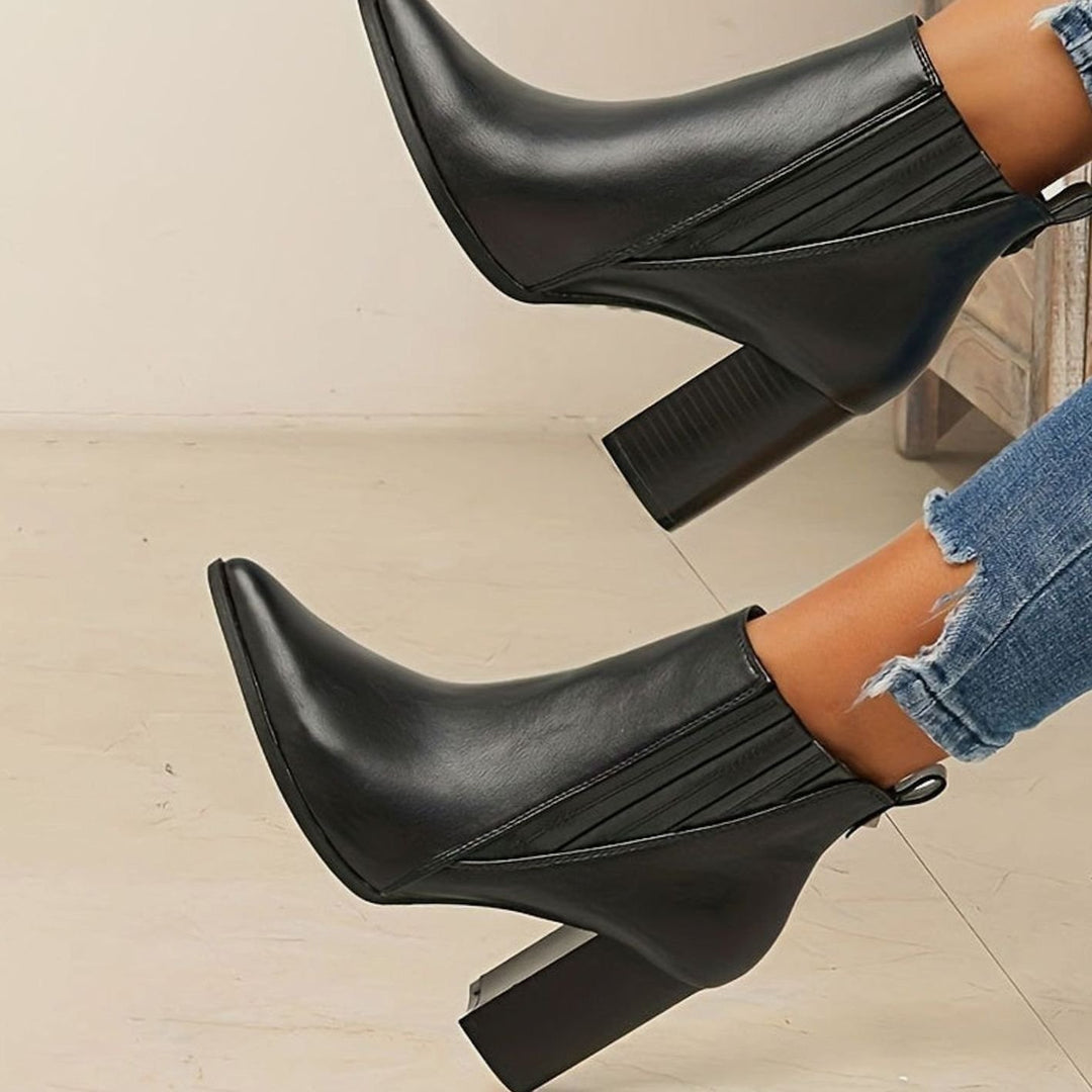Women's Pointed-Toe Block-Heel Chelsea Ankle Boots - Black
