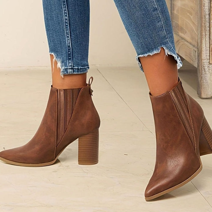 Women's Pointed-Toe Block-Heel Chelsea Ankle Boots - Brown