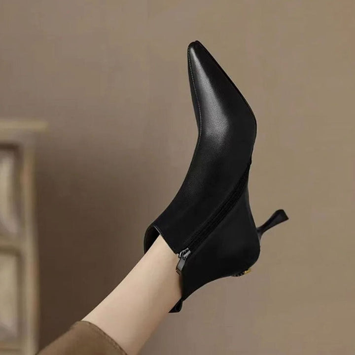 Women's Pointed-Toe Kitten Heel Faux Leather Ankle Boots
