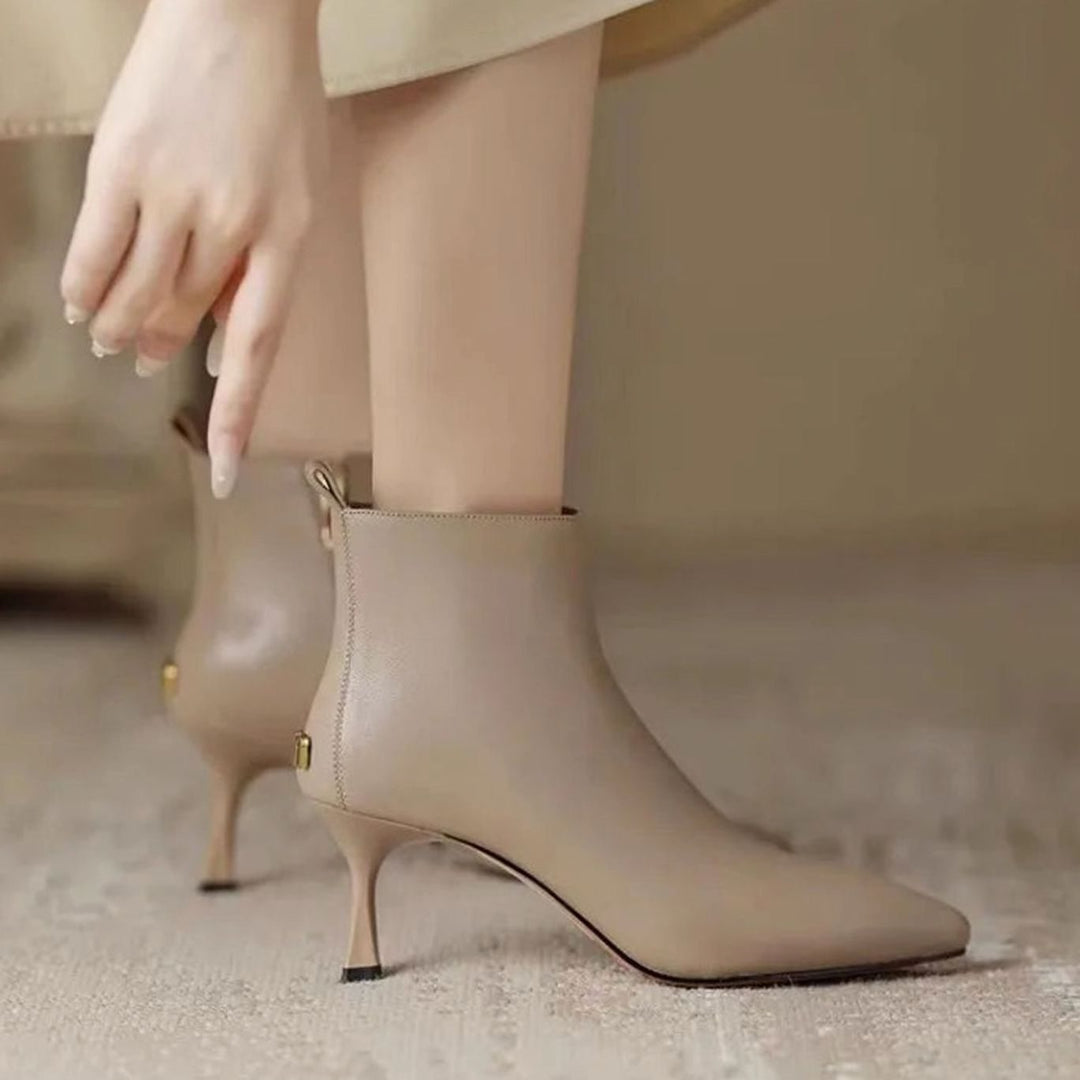 Women's Pointed-Toe Kitten Heel Faux Leather Ankle Boots