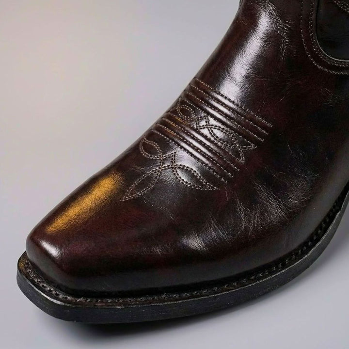 Women's Polished Leather Embroidered Western Cowboy Boots