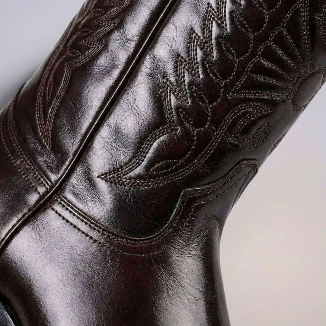 Women's Polished Leather Embroidered Western Cowboy Boots