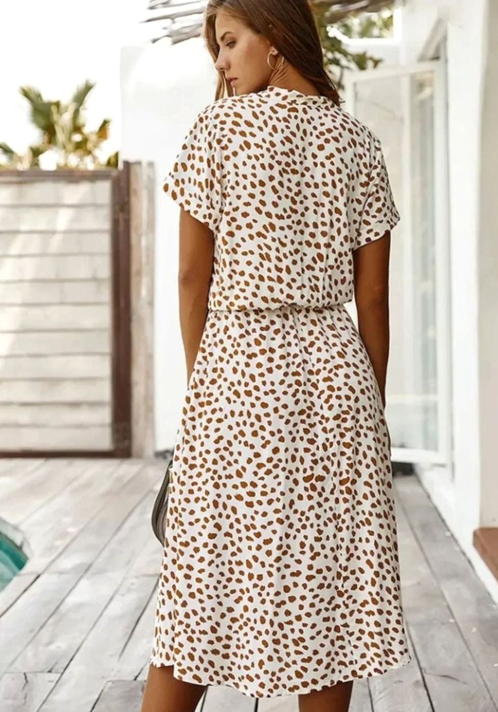 Women's Polka Dot Midi Dress Drawstring Waist Short Sleeve