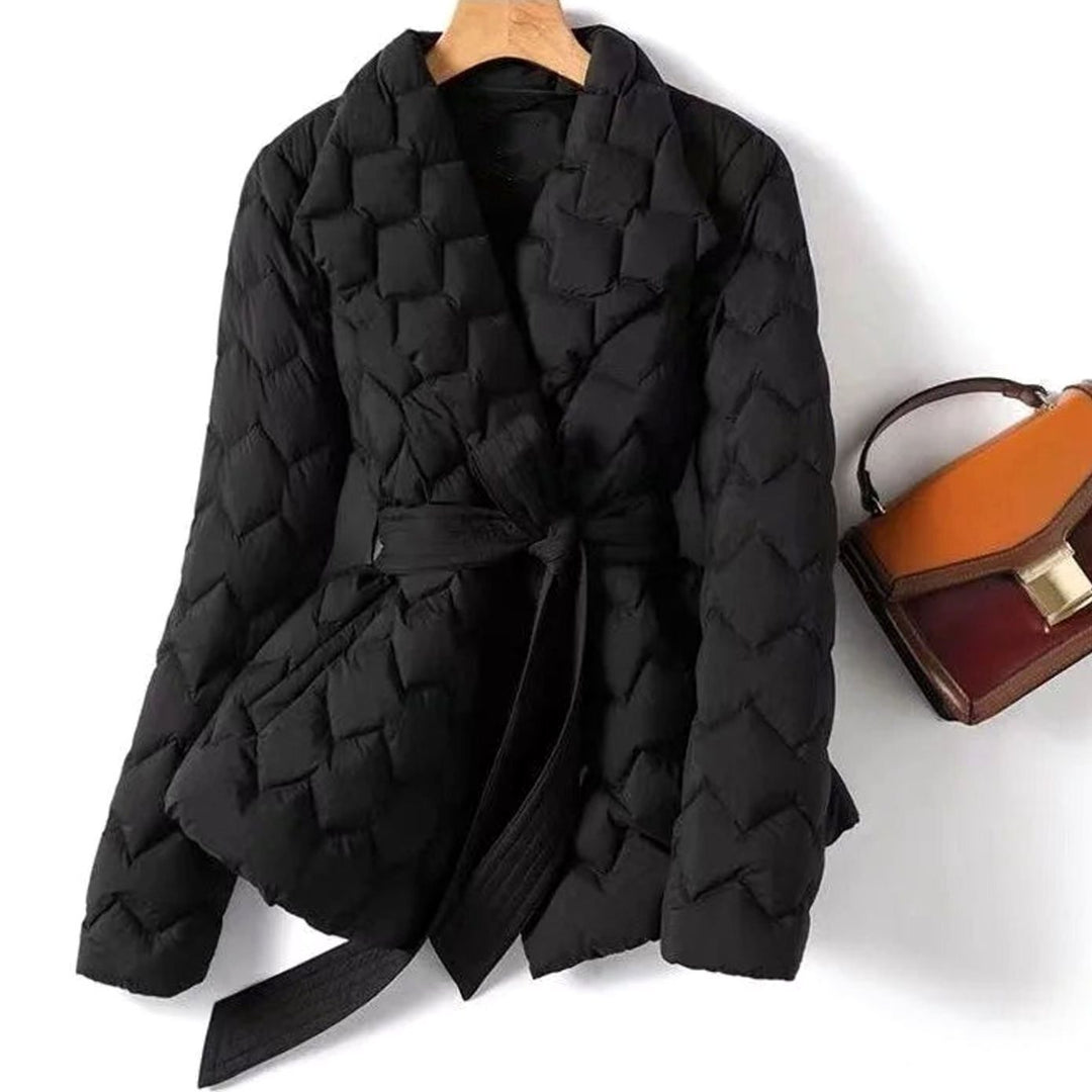 Women's Quilted Belted Puffer Winter Coat - Black