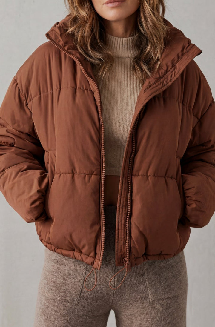Women's Quilted Cropped Puffer Jacket Hooded Winter Coat