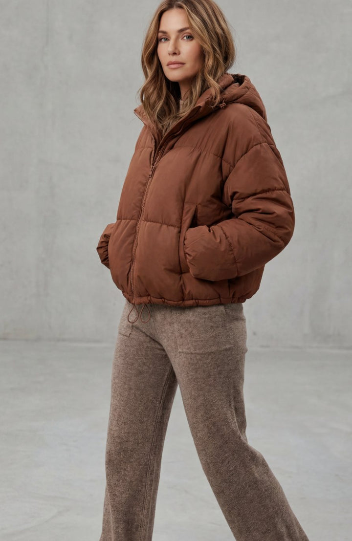 Women's Quilted Cropped Puffer Jacket Hooded Winter Coat