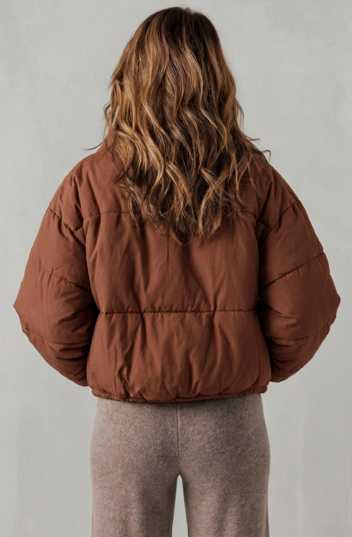 Women's Quilted Cropped Puffer Jacket Hooded Winter Coat