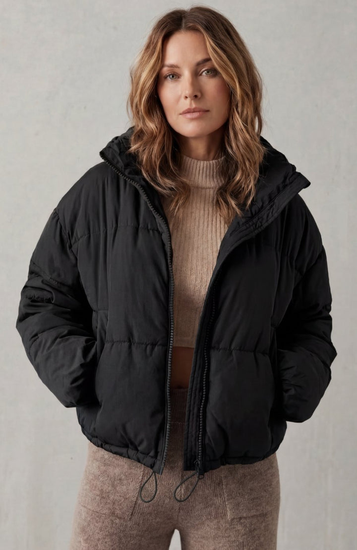 Women's Quilted Cropped Puffer Jacket Hooded Winter Coat