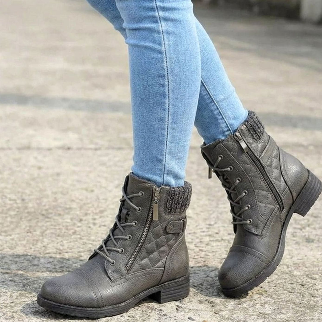 Women's Quilted Faux Leather Block Heel Ankle Boots Side Zip