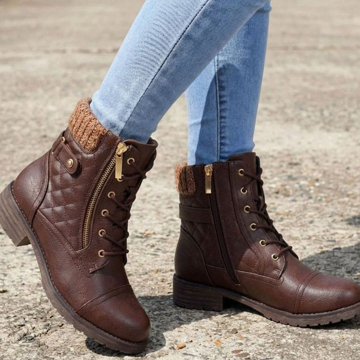 Women's Quilted Faux Leather Block Heel Ankle Boots Side Zip