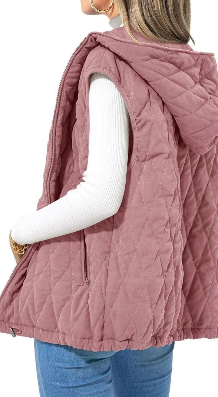 Women's Quilted Hooded Gilet Zip-Up Sleeveless Puffer Vest - Pink