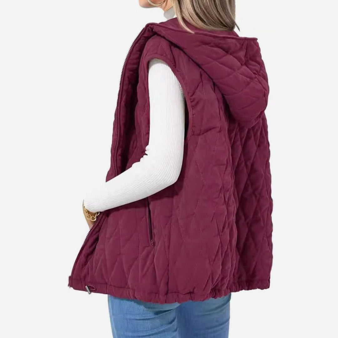 Women's Quilted Hooded Gilet Zip-Up Sleeveless Puffer Vest
