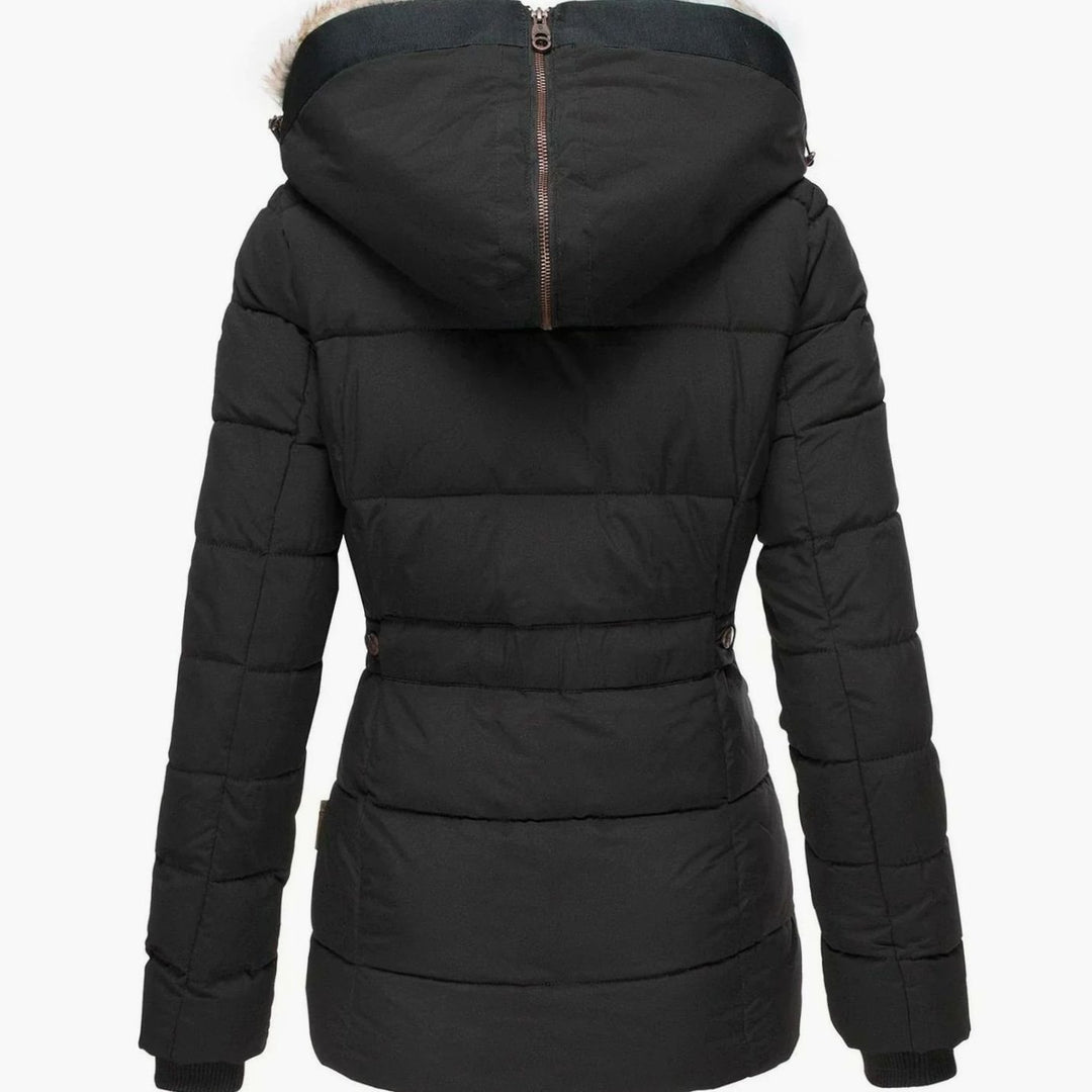 Women's Quilted Puffer Jacket Faux Fur Hooded Winter Coat