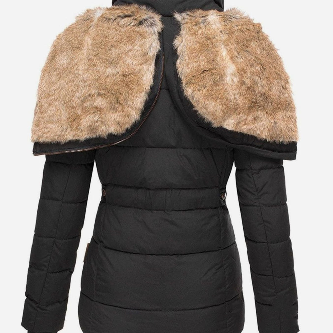 Women's Quilted Puffer Jacket Faux Fur Hooded Winter Coat