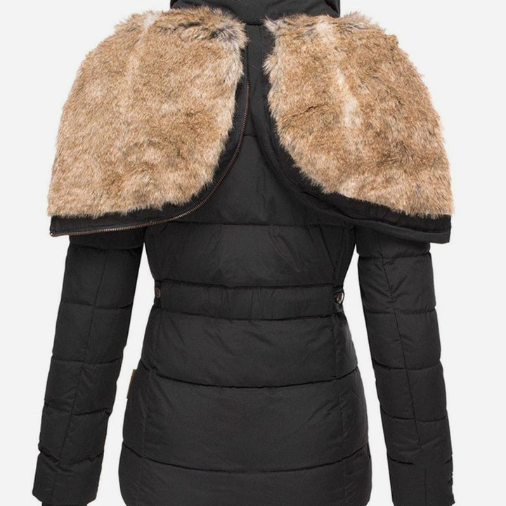 Women's Quilted Puffer Jacket Faux Fur Hooded Winter Coat
