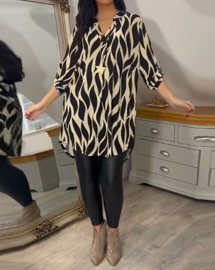 Women's Relaxed-Fit Abstract Print V-Neck Longline Blouse