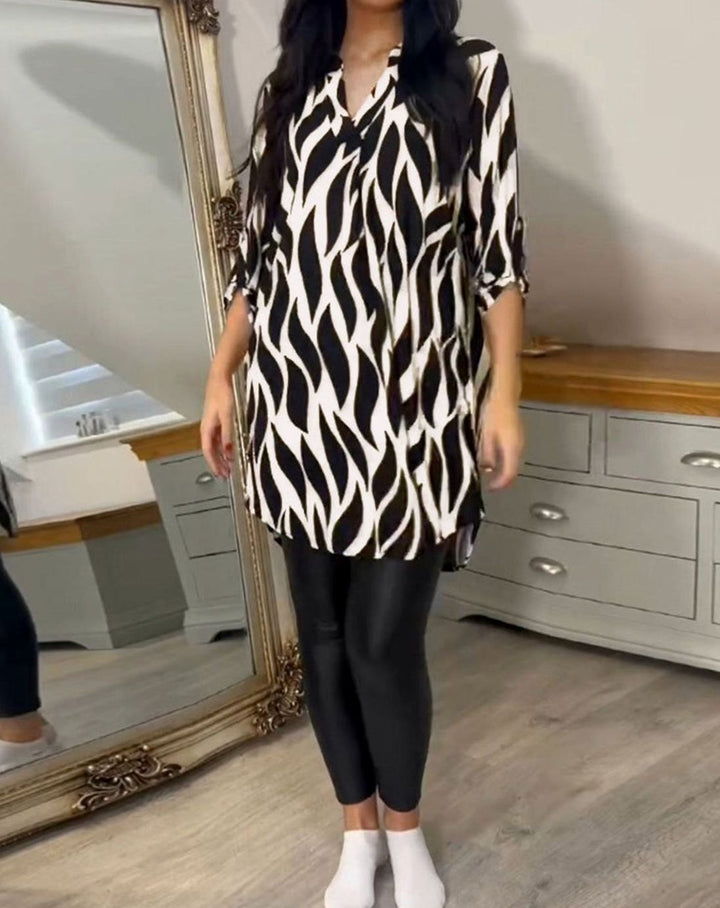 Women's Relaxed-Fit Abstract Print V-Neck Longline Blouse